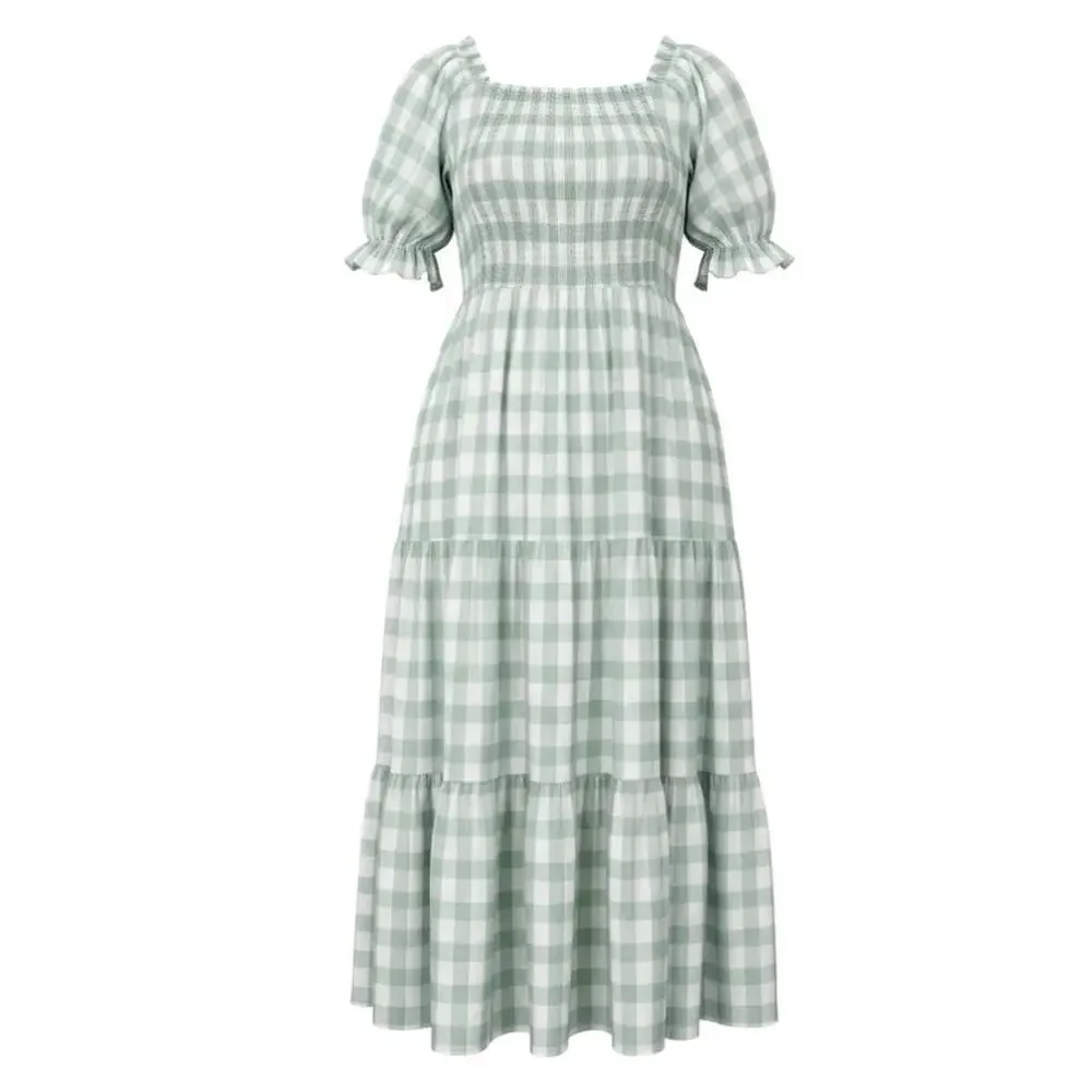 JessaKae Orchard Green & White Gingham Dress Cottagecore Prariecore Elastic | S - Picture 1 of 16